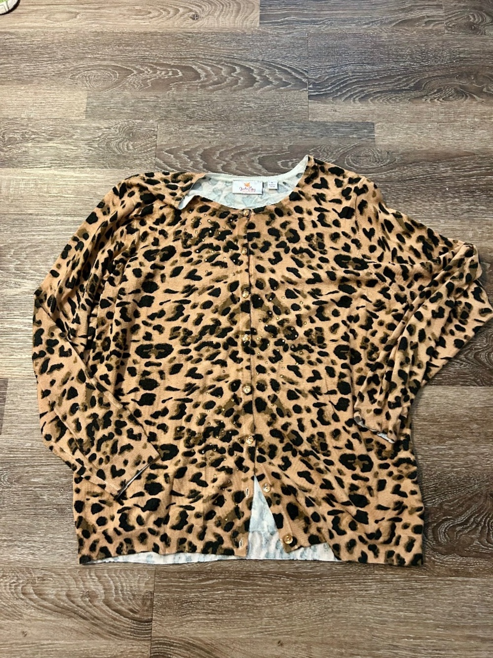 Quacker Factory Brown Animal Print cardigan sequin embellishment sz Large
